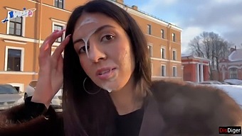 A Stunning Woman Strolls In Public With Semen On Her Visage, Receiving A Substantial Reward From An Unknown Individual - Cumwalk