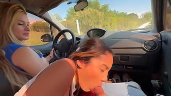 Two Babes Ride My Cock In Their Car And Give Me Deepthroat Blowjobs