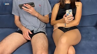 Stepbrother Joins Stepsister In Watching Porn And Masturbating, But She Surprises Him With A Handjob And Facial Finish